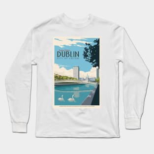 Vintage Travel Art Ireland Dublin City Of Culture Long Sleeve T-Shirt